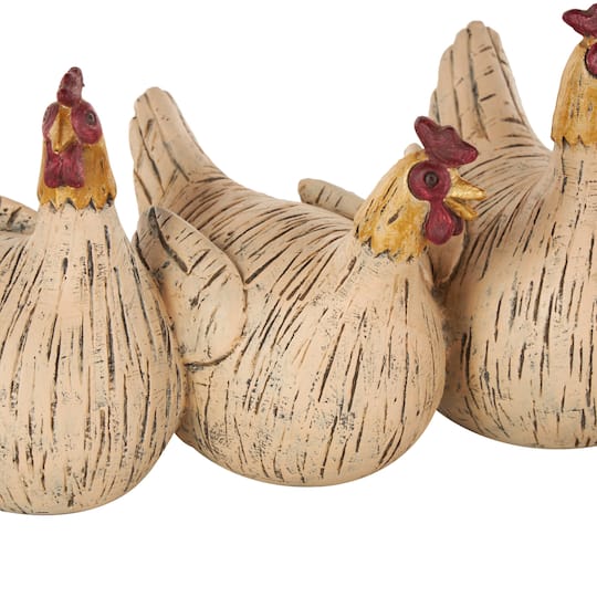 15.25" Beige Polystone Decorative Chicken Sculpture with Gold Heads